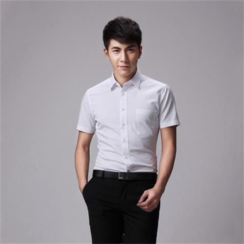 男装职业白衬衫 商务正装衬衣 修身方领短袖衬衫